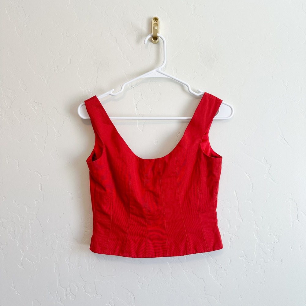 Staud | Retta Topside Cropped Button Tank Top in Red - Picture 4 of 5